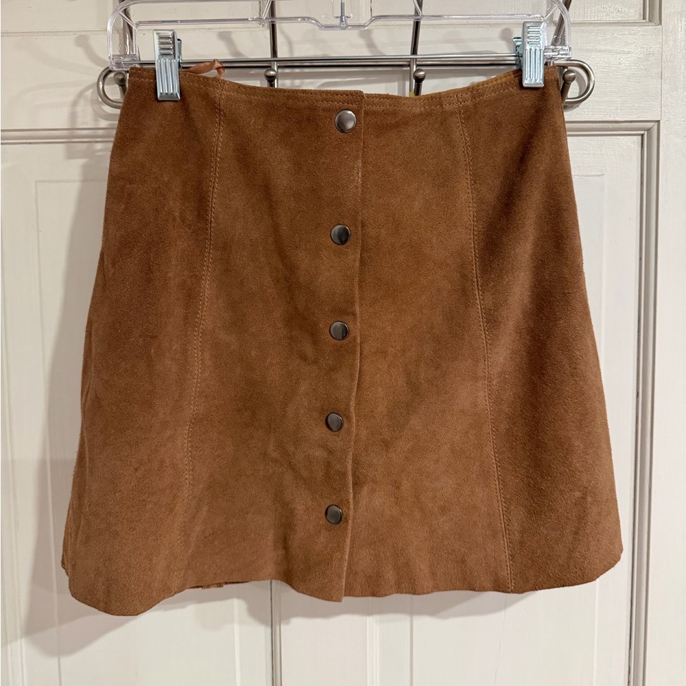 Brown Suede Topshop Mini Skirt. Snap Front. Size 4